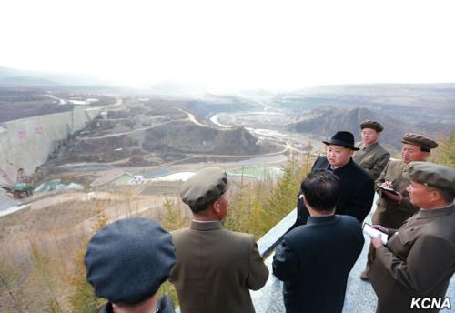 Kim Jong Un at Paektusan Hero Youth Power Station No. 3