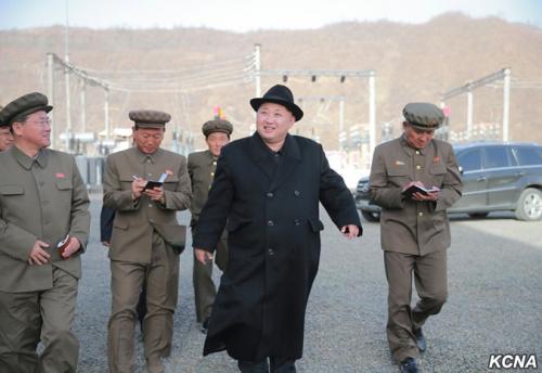 Kim Jong Un at Paektusan Hero Youth Power Station No. 3