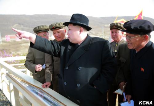 Kim Jong Un at Paektusan Hero Youth Power Station No. 3