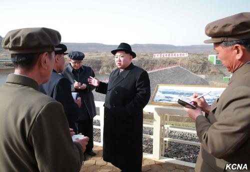 Kim Jong Un at Paektusan Hero Youth Power Station No. 3