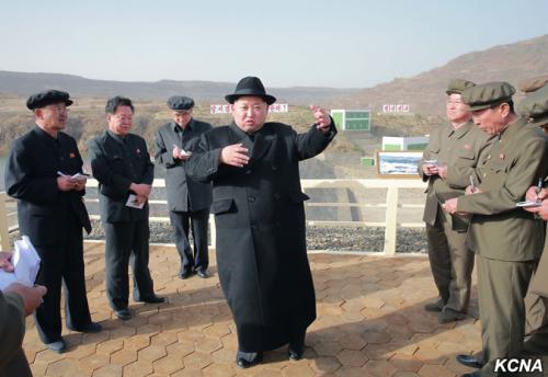 Kim Jong Un at Paektusan Hero Youth Power Station No. 3