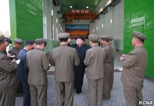 Kim Jong Un at Paektusan Hero Youth Power Station No. 3