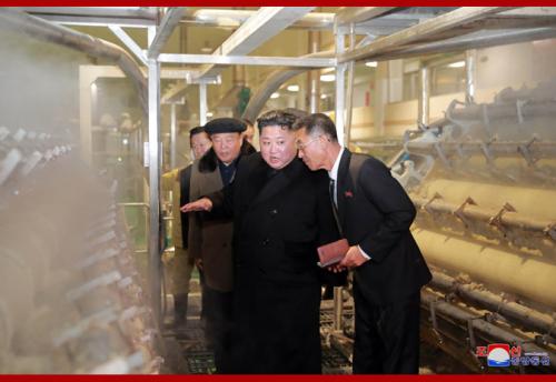 Kim Jong Un at a factory in Samjiyon