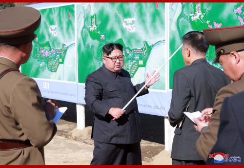 Kim Jong Un inspects a hot springs construction area in Yangdok County in October 2018 (Photo: KCNA)