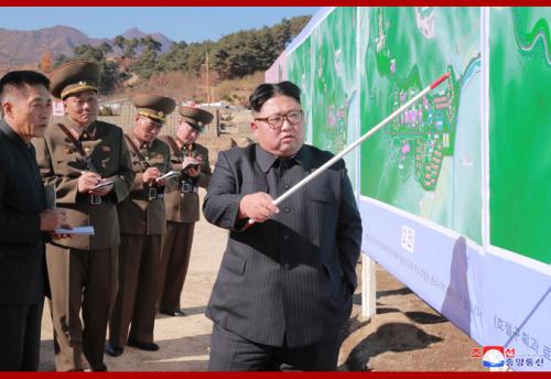 Kim Jong Un inspects a hot springs construction area in Yangdok County in October 2018 (Photo: KCNA)