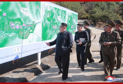 Kim Jong Un inspects a hot springs construction area in Yangdok County in October 2018 (Photo: KCNA)