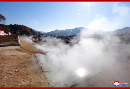 Kim Jong Un inspects a hot springs construction area in Yangdok County in October 2018 (Photo: KCNA)