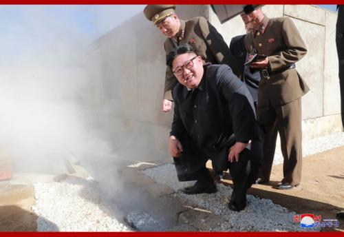 Kim Jong Un inspects a hot springs construction area in Yangdok County in October 2018 (Photo: KCNA)